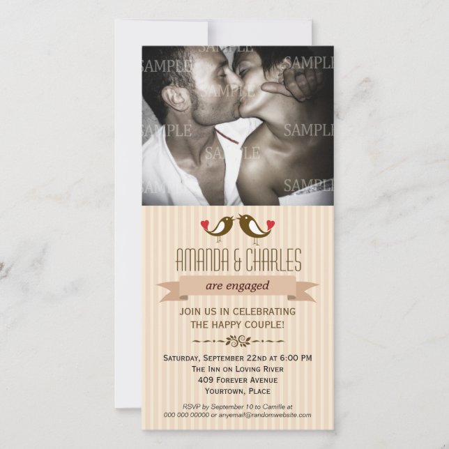 Lovebirds Cream Engagement Photo Card (Front)