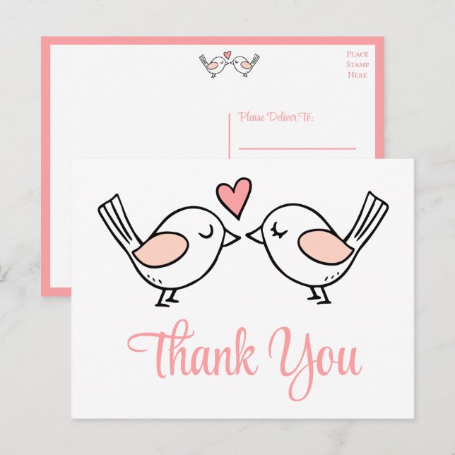 Lovebirds Cute Love Birds Pink Wedding Thank you Postcard (Front/Back)