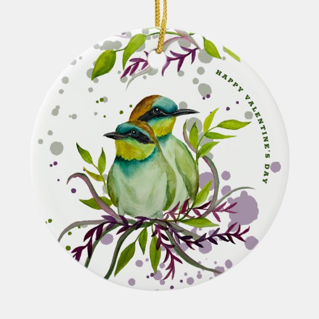 Lovebirds for Valentine's Day Ceramic Tree Decoration (Front)
