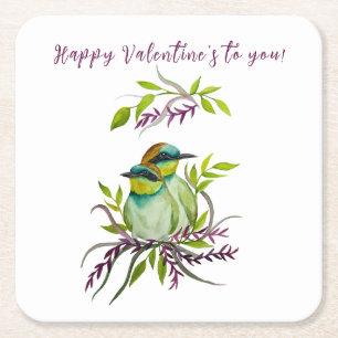 Lovebirds for Valentine's Day Square Paper Coaster