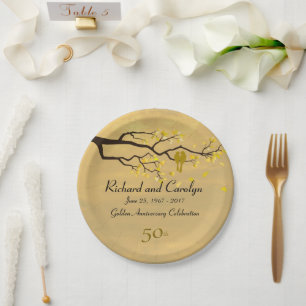 Lovebirds Golden Anniversary Paper Plate
