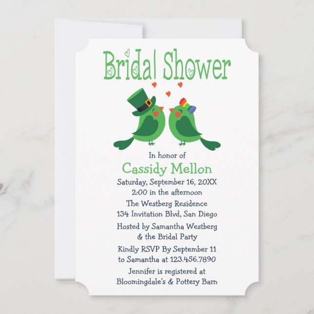 Lovebirds Green & White Bridal Shower Invitation (Front)