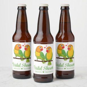 Lovebirds Green Yellow Love Birds Bridal Shower Beer Bottle Label