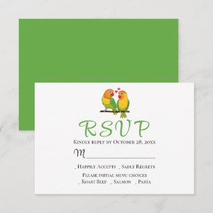 Lovebirds Green Yellow Love Birds Wedding RSVP