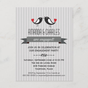 Lovebirds Grey Engagement Party Invitation