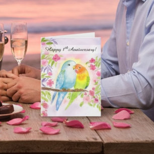 Lovebirds Happy 1st Anniversary  Card