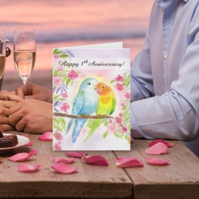 Lovebirds Happy 1st Anniversary  Card (Creator Uploaded)