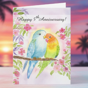 Lovebirds Happy 5th Anniversary Card