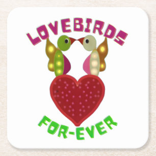 Lovebirds Heart Gift  Square Paper Coaster