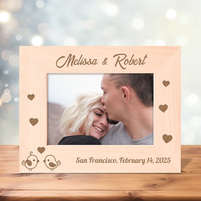 Lovebirds Hearts Couple Valentine Anniversary 7x5 Etched Frames (Creator Uploaded)