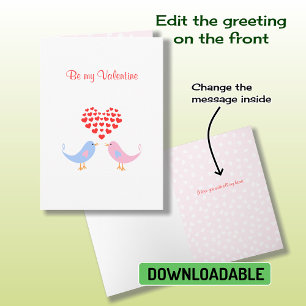 Lovebirds hearts custom text Valentine Holiday Card