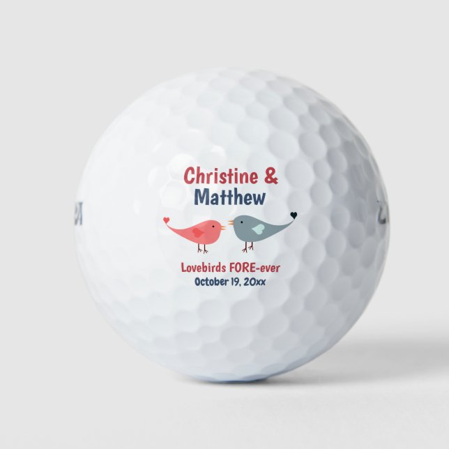 Lovebirds Hearts Wedding Favour Golf Balls (Front)
