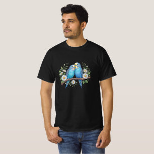 Lovebirds in Bloom – Blue Budgerigars T-Shirt