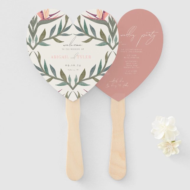 Lovebirds in Paradise Heart Hand Fan (Front and Back)