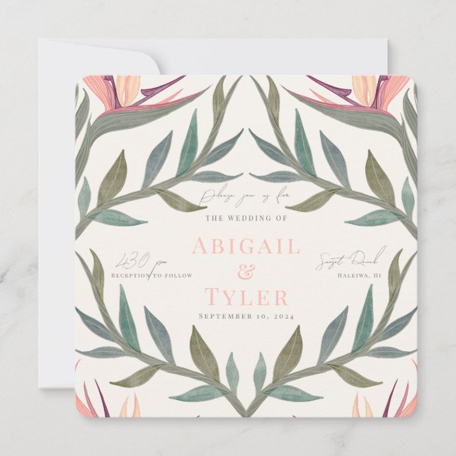 Lovebirds in Paradise Wedding Invitation (Front)