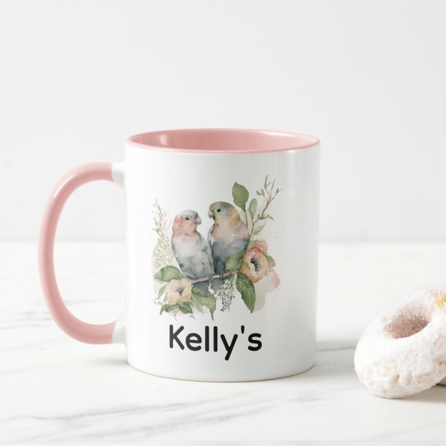 Lovebirds in Pastel Watercolors Mug (With Donut)