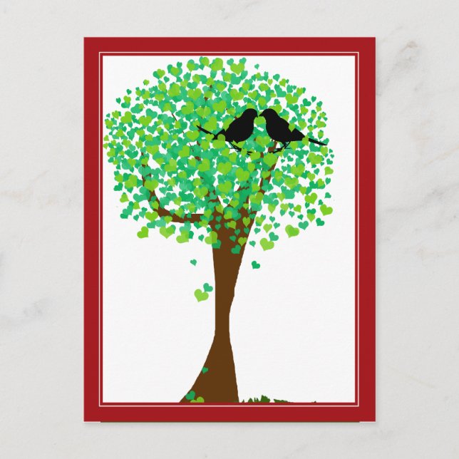 Lovebirds in Tree of Hearts - Spring Time Love Postcard (Front)