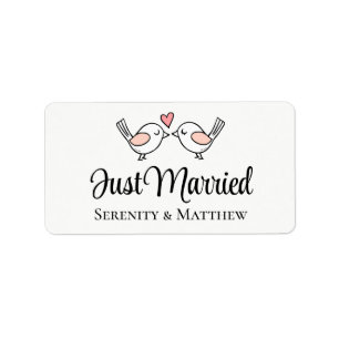 Lovebirds Just Married Love Birds Wedding Label
