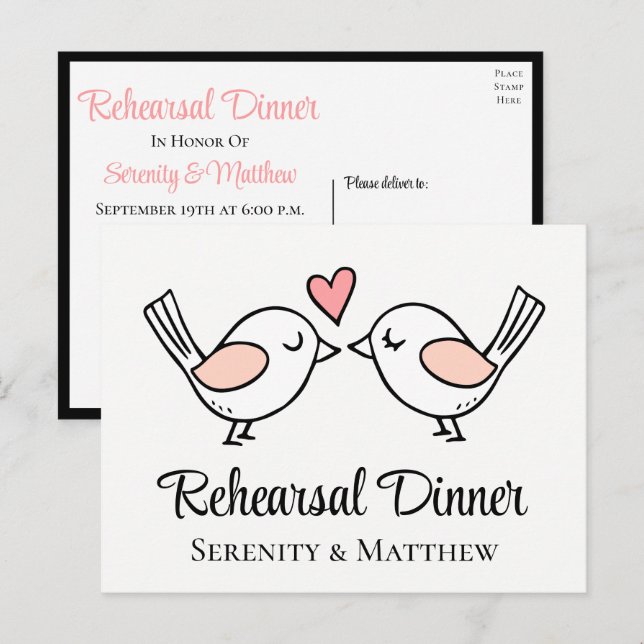 Lovebirds Love Bird Black Wedding Rehearsal Dinner Invitation Postcard (Front/Back)