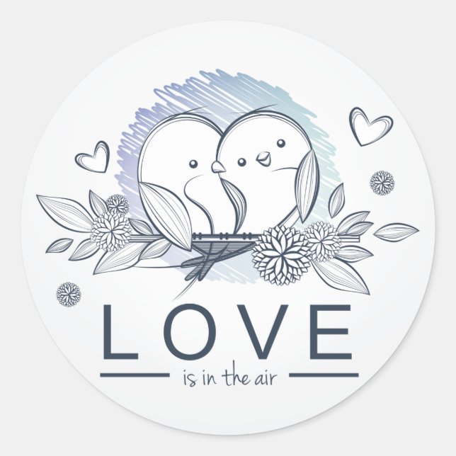 Lovebirds Love Is In Air Blue Wedding / Business Classic Round Sticker (Front)