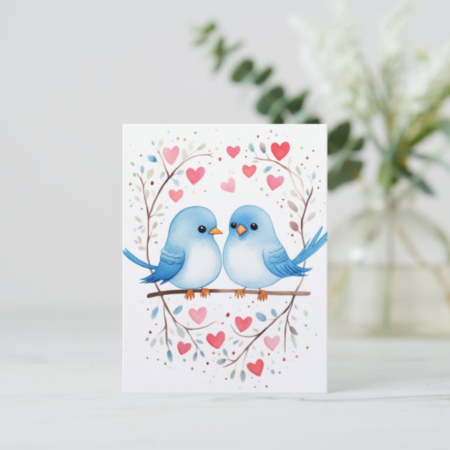 Lovebirds Love: Watercolor Valentine's Day Card (Standing Front)