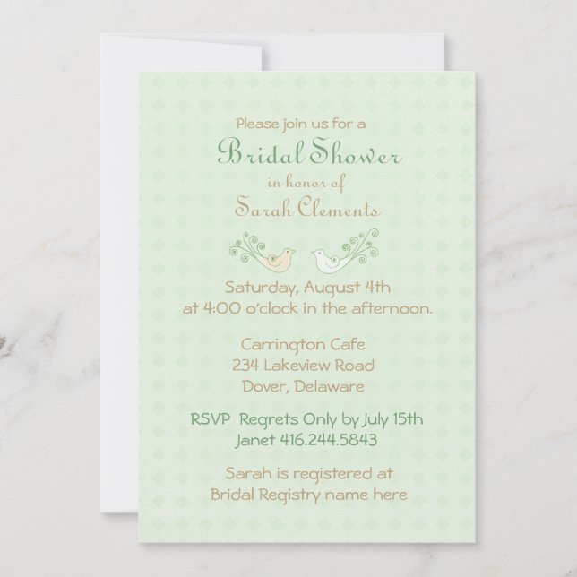 Lovebirds Mint Wedding Bridal Shower Invitation (Front)
