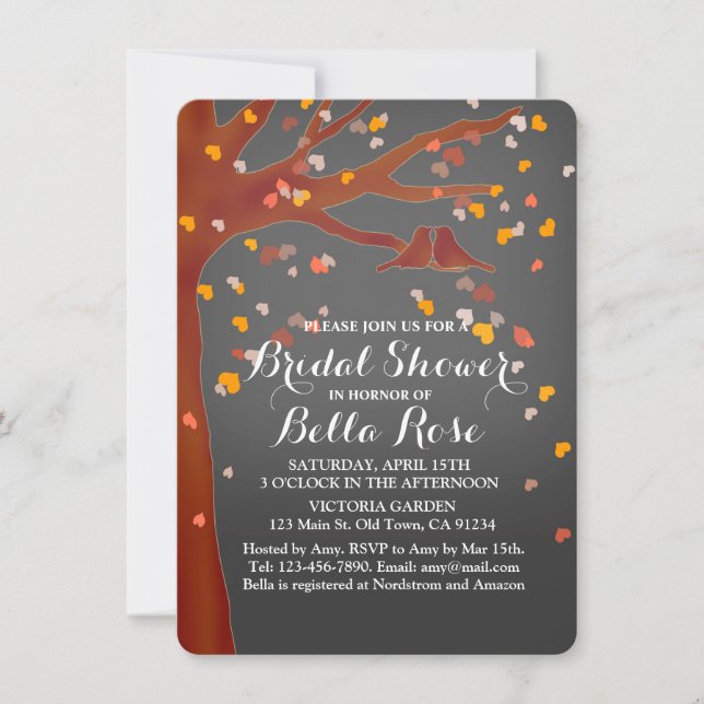 Lovebirds oak tree hearts bridal shower love1 invitation (Front)