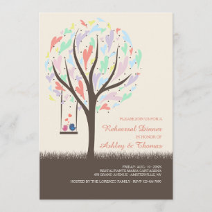 Lovebirds On A Swing Pastel Invitation