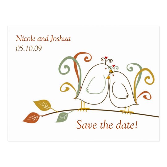 Lovebirds on Branches Save the Date Postcard