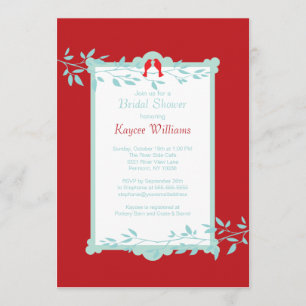 Lovebirds on Red Bridal Shower Invite
