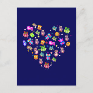 Lovebirds - owls postcard