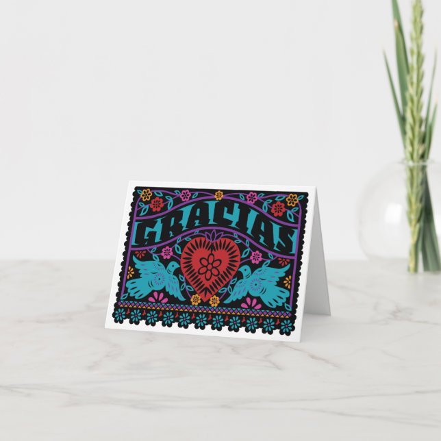 Lovebirds Papel Picado Note Card with Dusky Colour (Front)