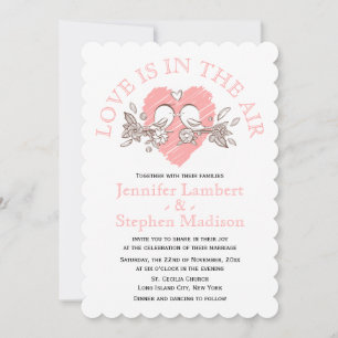 Lovebirds Pink And White Love Heart Wedding Invitation