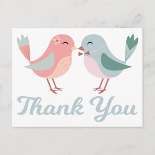 Lovebirds Pink & Blue Thank You Wedding Bridal Postcard