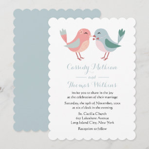 Lovebirds Pink & Blue Wedding Birds Invitation