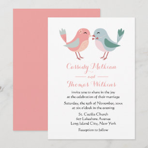 Lovebirds Pink & Blue Wedding Birds Invitation