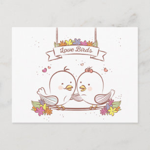 Lovebirds Pink & Brown Wedding Love Postcard