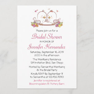 Lovebirds Pink Fuchsia Bridal Shower Invitation