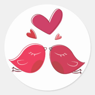 Lovebirds Pink Red Wedding Bridal Shower Classic Round Sticker