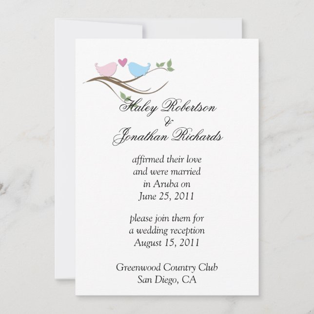 Lovebirds Post Wedding Celebration Invitation (Front)