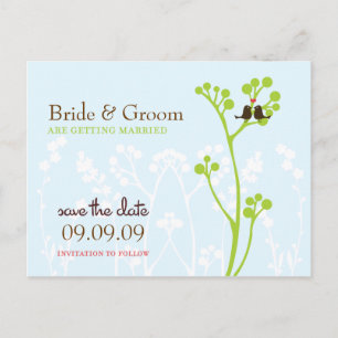 Lovebirds (Powder Blue) Save the Date Announcement Postcard
