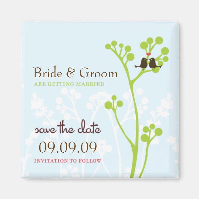 Lovebirds (Powder Blue) Save the Date Magnet (Front)