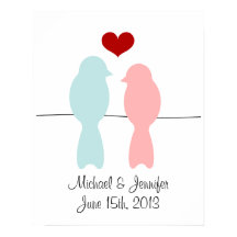 Lovebirds print - customise with names and date