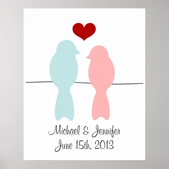 Lovebirds print - customise with names and date (Front)