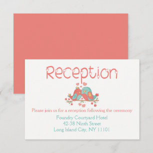 Lovebirds Reception Pink and Blue - Green  Wedding Invitation
