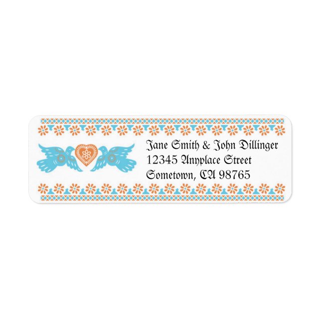 Lovebirds Return Address Label - Aqua & Orange (Front)