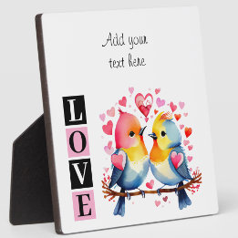 Lovebirds romantic custom text valentine pink plaque