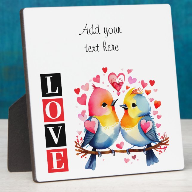 Lovebirds romantic custom text valentine red plaque (Creator Uploaded)
