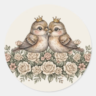 Lovebirds Storybook Classic Round Sticker