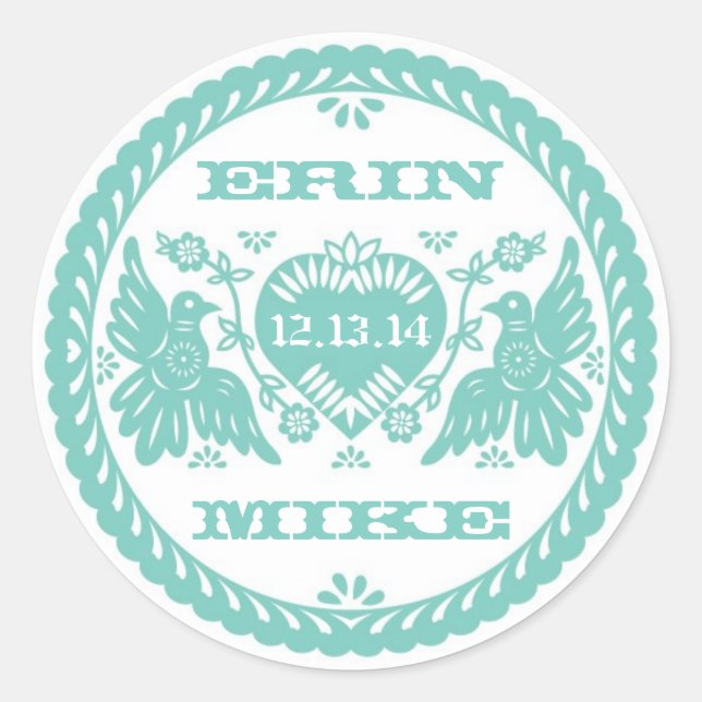 Lovebirds teal 3" round sticker (Front)